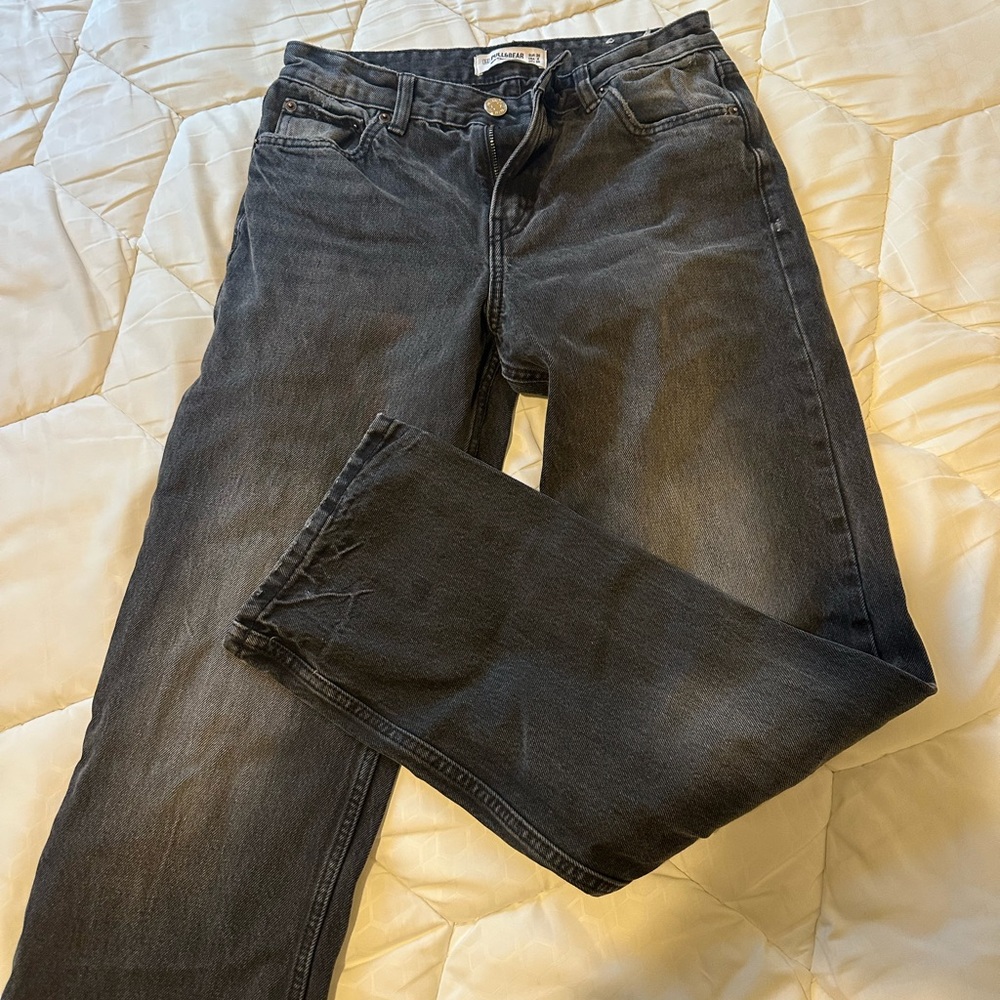 Pull&Bear Women's Straight Leg Jeans - Dark Gray